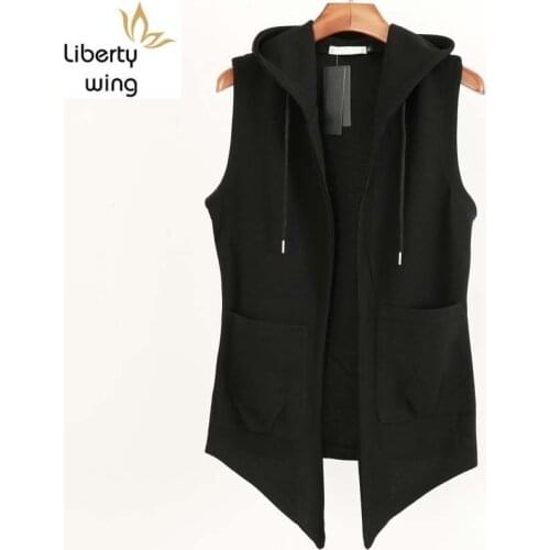 Spring Hooded Cardigan 2020 New Men Streetwear Hip Hop Black Vest Casual Sleeveless Slim Jacket Male Long Coat M-3XL