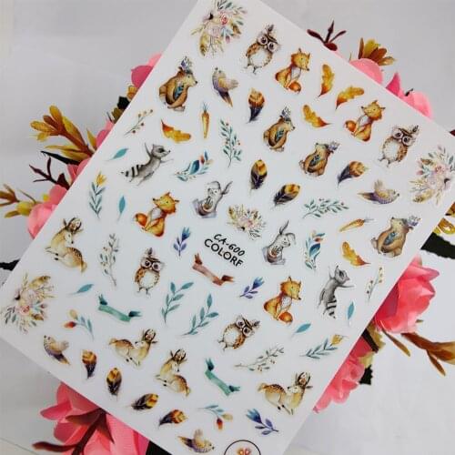 3D Nail sticker Art Lovely Owl Birds Deer Leaf Nail Decoraciones Foil Peel Off Sliders Self Adhesive Design Manicure Accessories