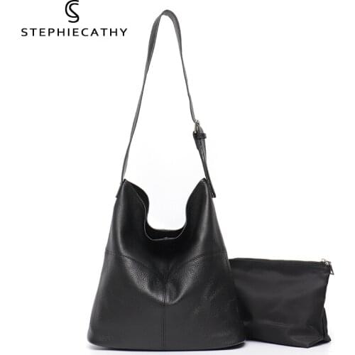 SC 2021 Brand Design Soft Genuine Leather Women Shoulder Bags Large Casual Hobo Crossbody Handbags Female Fashion Bucket Shopper