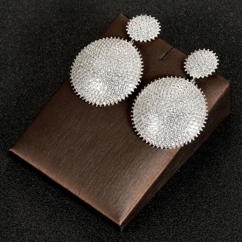 HIBRIDE Elegant Round Shape Statement Drop Earrings For Women Wedding Accessories Cubic Zirconia DUBAI Bridal Jewelry E-997