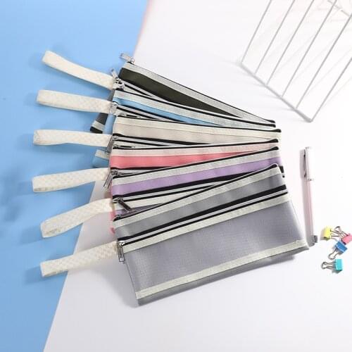 Mesh Zipper Pouch Document Bag Double-layer File Folders Pencil Case School Pen Holder Travel Toiletry Makeup Bill Storage Bags