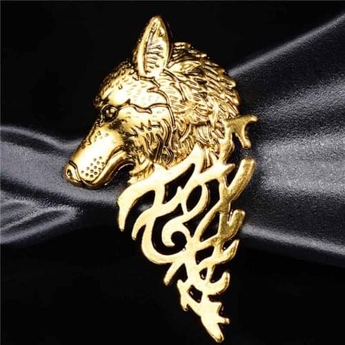 SHUANGR Factory Direct Men Classic insects Wolf Totem Brooch vintage Rhinestone Broach Totem Wolf Pin For Unisex Jewelry
