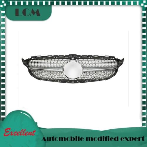 Diamond Sport Style Black/silver Front Bumper Racing Grille For Mercedes For Benz C-class W205 2014-2018 with Emblem