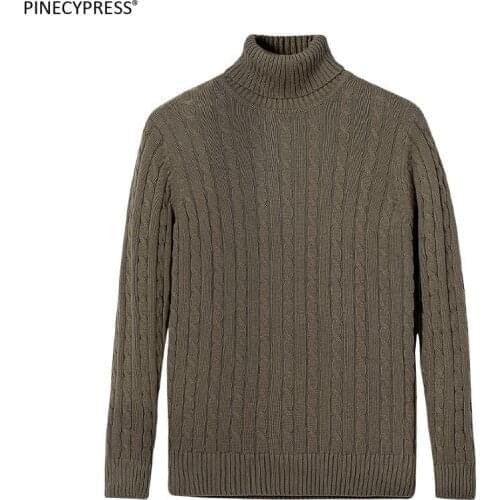 100% Cotton Anti-pilling Anti-static Warm Twists Turtleneck Knitwear Pullover Male Knitted Autumn Winter Long Sleeve Men Sweater
