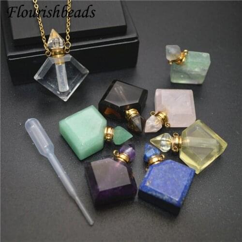 Unique Faceted Perfume Bottle Pendant Natural Gemstone Essential Oils Perfume Bottle Pendant Necklace Fine Jewelry Women Gift