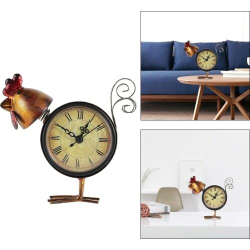 Vintage Handmade Table Clock Iron Chick Figurine Antique Style Home Decoration