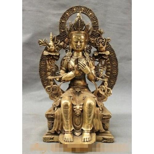 YM 322 20" Buddhism Tibet Brass Kwan-Yin Goddess Bronze Maitreya Buddha Statue