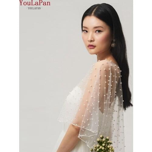YouLaPan G27 Elegance Pearl Beaded Tulle Bridal Cape Woman Wrap Cape Evening Shawl Wedding Shawl Prom shawl Dress Accessories