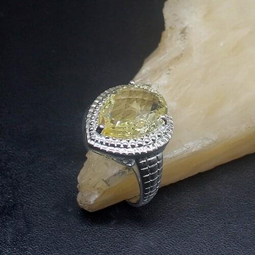 Gemstonefactory Jewelry Big Promotion Single Unique 925 Silver Royal Yellow Citrine Fashion Women Men Gifts Rings 9# 20213107