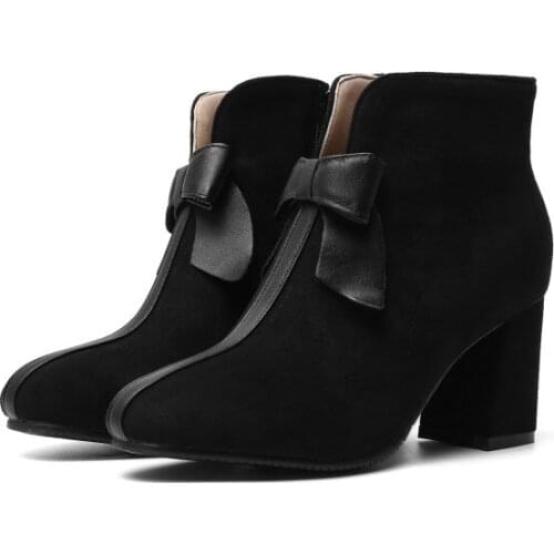 Big Size 9 10 11-15 boots women shoes ankle boots for women ladies boots shoes woman winter Bow side zipper stitching