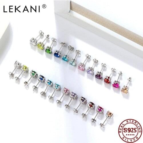 925 Sterling Silver Birthstone Earrings For Women Cubic Zircon multicolor Advanced Girl Stud Earring Luxury Fine female Jewelry