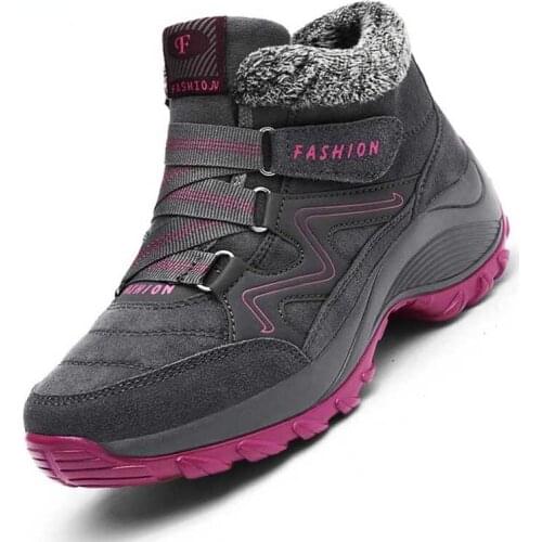 Winter Womens Snow Boots Leather Women Warm Thick Plush Snow Boots Waterproof Female Wedge Suede Boots Non-Slip Lady Shoes New