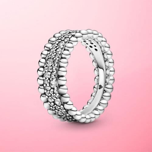 Luxury 925 Sterling Silver Beaded Pave Band Ring For Women Original 925 Silver Rings Brand Wedding Jewelry Gift