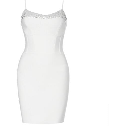 2021 New Bandage Dress Women Sexy White Bodycon Sequin Spaghetti Strap Summer Autumn Ladies Clothes