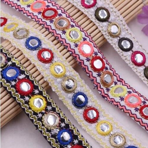 20Yards Gold Yarn Ethnic Embroidered Lace Trim Jacquard Sequins Ribbon For Garment Accessories DIY Craft Sewing Material