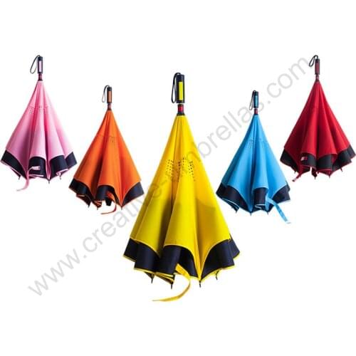 2pcs/lot 107cm auto open self-defense anti-thunder Reverse hands-free umbrella Double Layer inverted Inverted standing parasol