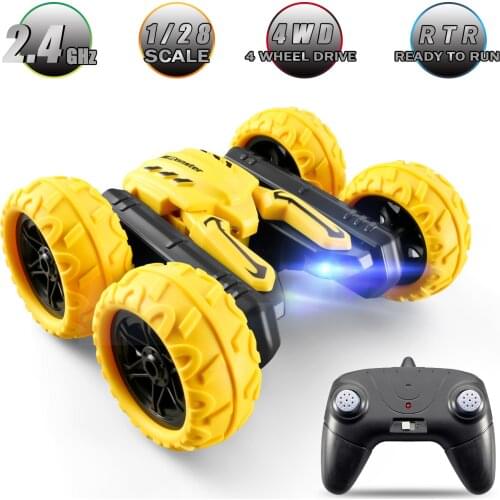 1/28 RC Stunt Car 2.4GHz 4WD Remote Control Stunt Car Double Sided 360° Rotating Vehicles 14KM/H RC Car with Music and Light