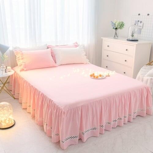1/3pcs Solid Color Lace Bed Skirt Pillow cases Pink Princess Bedding Bed sheet Girls Bedspread bed cover Twin Queen King size
