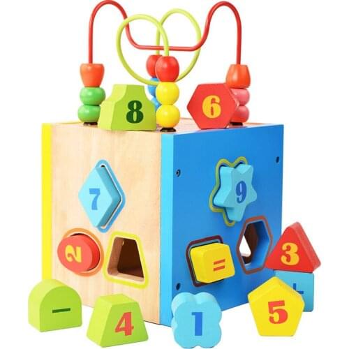 1PC Children Early Learning Round Bead Building Block Solid Geometric Shapes Wooden Educational Toy Round Beads Intelligence Box