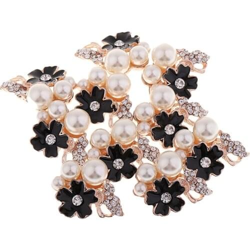 10 Pieces 5 Petals Pearl Rhinestone Flower Bouquet Button Diamante Flatback for Jewelry Diy –Handcrafts Ornaments 23X18X10mm