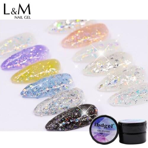 12pcs/set ibdgel brand 8g black jar pure Color Decor series High quality Glitter gel nails polish UV art Paitn gel polish DIY