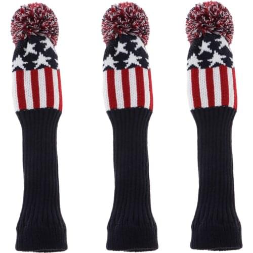 3Pcs Golf Drivers Headcover Club Sock Golf Head Cover Pom Pom Red Stars