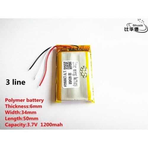 5pcs/lot 3 line Good Qulity 3.7V,1200mAH,603450 Polymer lithium ion / Li-ion battery for TOY,POWER BANK,GPS,mp3,mp4
