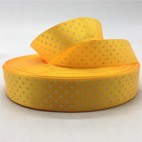 5yards 1"(25mm) Yellow Polka Dots Satin Ribbon Printed Polyester Ribbon DIY Christmas Wedding Decoration Handmade Materials
