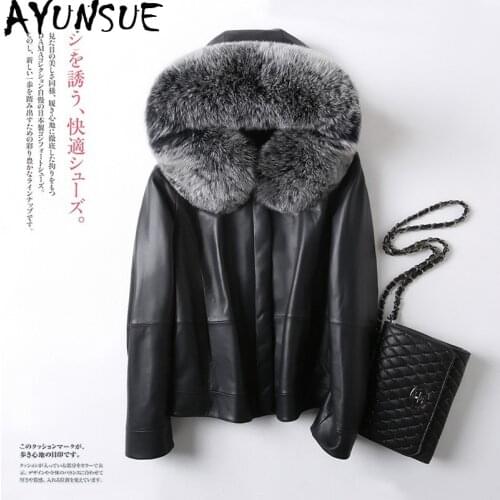 AYUNSUE Genuine Leather Jacket Women Winter Real Sheepskin Coat Female Fox Fur Collar Womens Down Jackets Chaqueta Mujer MY3943