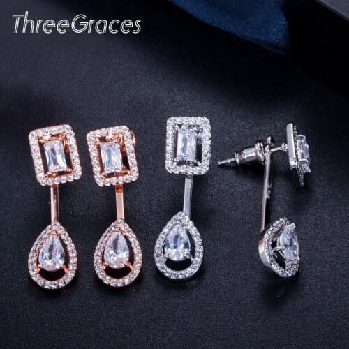 ThreeGraces Brand Earings Jewelry Mirco Pave Cubic Zirconia Stone Rose Gold and Silver Color Fashion Ladies Earrings Gift ER072