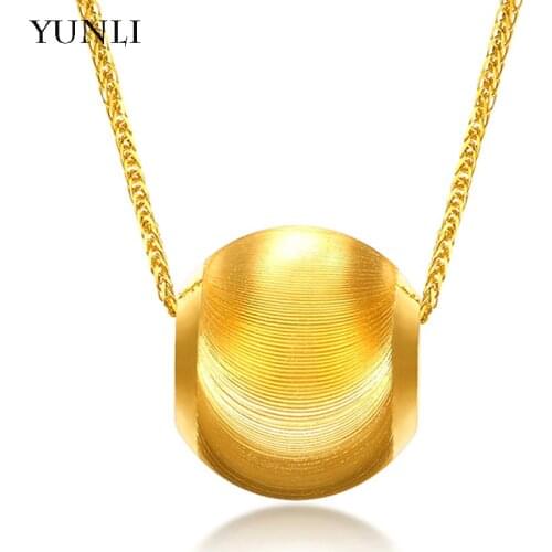 YUNLI Pure 24K 999 Gold Lucky Bead Pendant Necklace and Real 18K Gold AU750 Chopin Chain for Women Fine Jewelry Gift