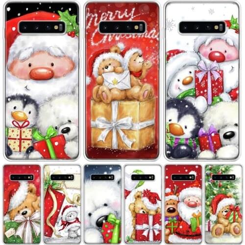 Happy Christmas Cute Bear Gift Phone Case For Samsung Galaxy A51 A71 A50 A70 A10 A20E A30 A40 A41 A01 A21 Casing A6 A7 A8 A9 Plu