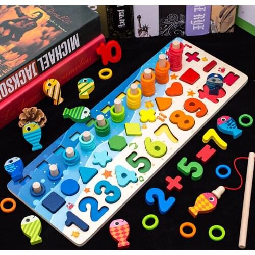 Montessori Wooden Number Matching Figure Shape Early Math Educational Building Blocks Toys for Children Christmas Birthday Gifts