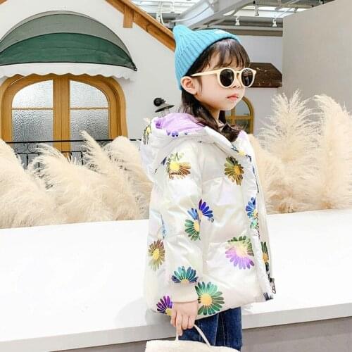 Winter Jacket For Girls Colorful Little Daisy Children Down Jacket 3-8 Y Baby Girl Thick Warm Hooded Coat Kids Winter Outwear