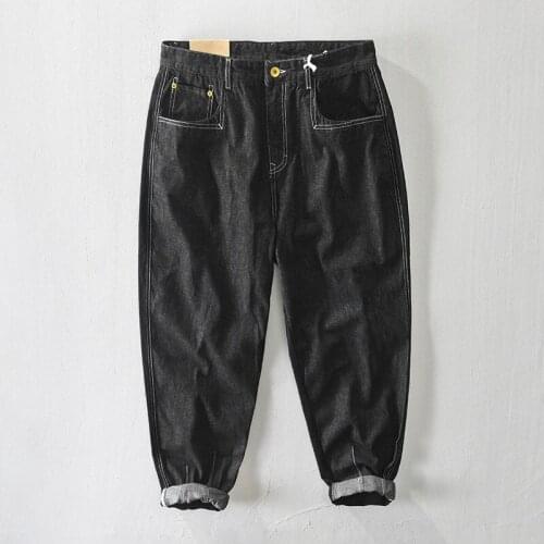 Z370 Autumn Winter Men Jeans Casual Patchwork Simple Solid Color Loose Cotton Mid-Rise Cargo Fashion Chic Popular Denim Pants