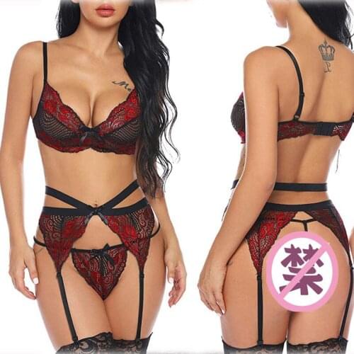 Exotic Underwear Set Sexy Lingerie For Women Bra Lace Hollowed Out Three Piece Set Erotic Thong Costumes Temptation Large Size