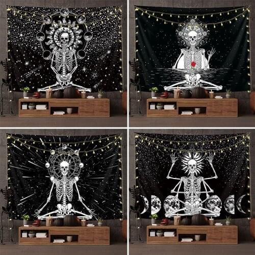 Skull Tapestry Wall Hanging Witchcraft Hippie Beach Throw Rug Carpet Sun Moon Tapestries Bohemian Home Art Psychedelic Decor