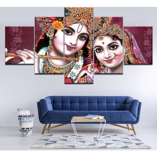 Canvas Painting Shri RADHA & KRISHNA Beautiful 5 Pieces Wall Art Painting Modular Wallpapers Poster Print living room Home Decor