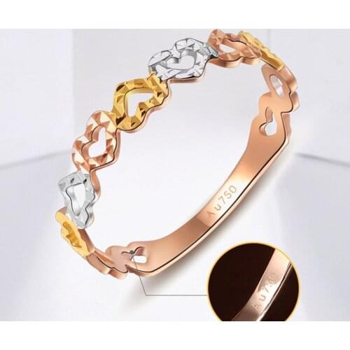 1PCS New Arrival Real 18K Multi-tone Gold Ring Women Luck Many Heart Pattern Band Ring US6-7