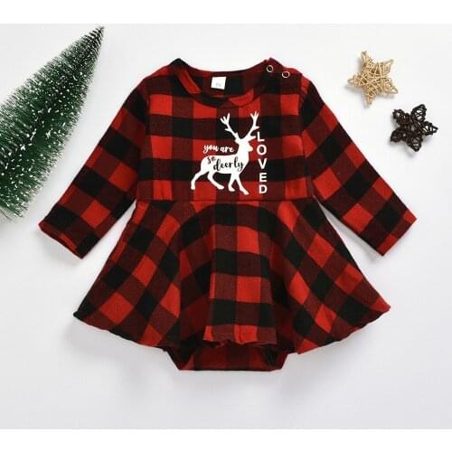 Baby Girl Clothes Jumpsuit Baby Kids Girls Red Checked Christmas Fawn Print Full Sleeves Rompers For Newborns детские вещи