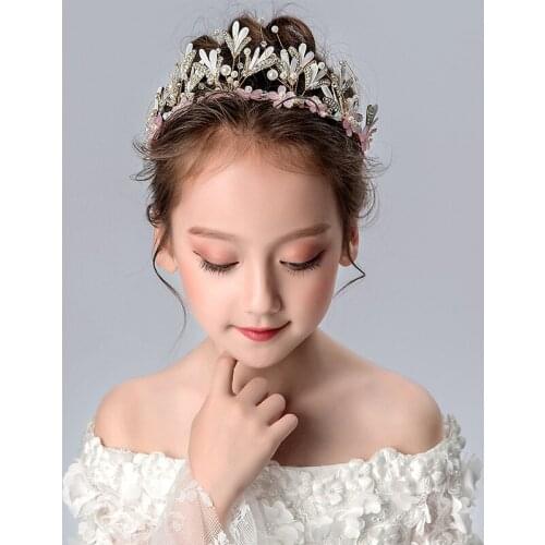 Princess Crown Kids Girls Birthday Show Gift Crown Tiara Diadem Crystal Floral Wedding Bridal Hair Head Accessories