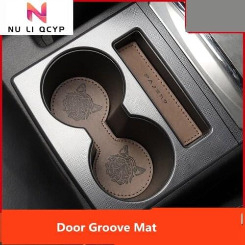 Car Door Groove Mat FOR Mitsubishi Pajero v93 v97 modified interior door slot pad leather storage box pad