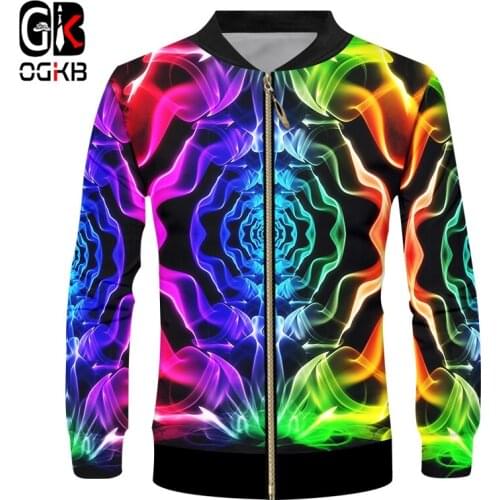 OGKB 3D Full Printing Men Colorful Smoke Jacket Long Sleeve Oversized Dropshipping Streetwear Hip Hop Coat Hot