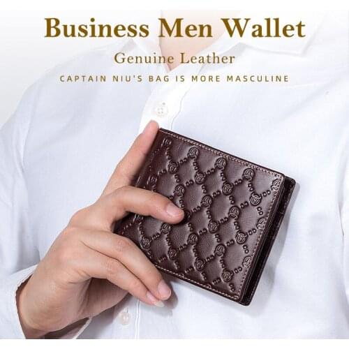 Fashion Business Man Wallet First Layer Cowhide Slim Purse RFID Mini Card Holder Genuine Leather Male Short Money Clips Wallet