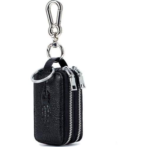 Genuine Leather Men Key Wallet Male Car Key Bag Keys Holder Crocodile Dual Zipper Key Case Large Capacity Organizer Small Wallet