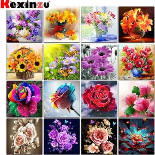 Kexinzu Full Square/Round Drill 5D DIY Diamond Painting "Colored flowers" 3D Embroidery Cross Stitch 5D Home Decor Gift