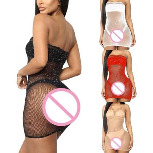 Women Bikini Cover-up Finshnet Sequined Decorated Off-the-Shoulder Bag Hip Sheath Hollow Out High Waist Clothing