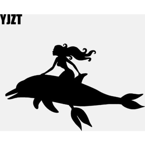 YJZT 16.6CM*10.4CM Vinyl Decal Fish Dolphin Sexy Mermaid Marine Style Car Stickers Decor Black/Silver C24-0751