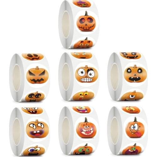 500pcs/Roll 3.8cm Pumpkin Sticker Seal Label Halloween Party Gift Packaging Decoration Round Sticker Happy Holidays Decoration