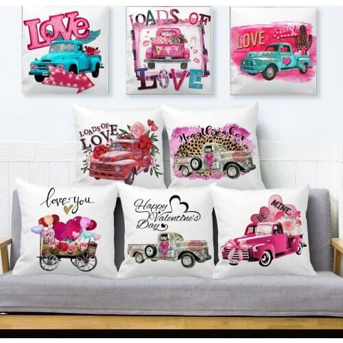 Valentines Day Pillows Cushion Cover Romantic Love Pink Cartoon Decor Wedding Best-selling Truck Couple Holiday Gifts 45x45 Cm